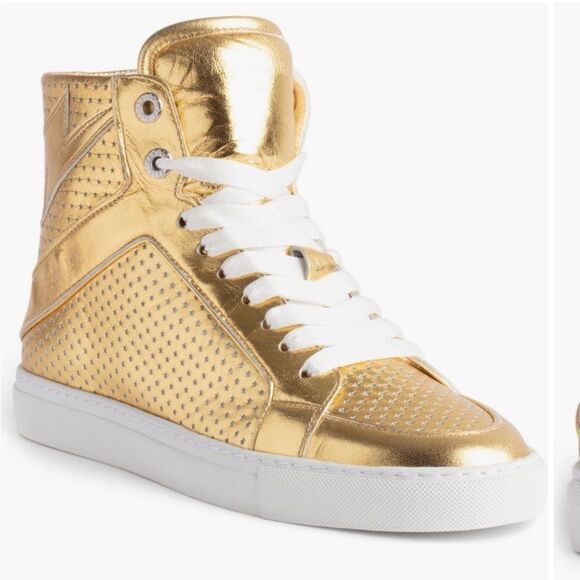 Zadig And Voltaire High Flash Gold Metallic Sneakers NIB Sz 7 (38) $495 - Picture 1 of 13